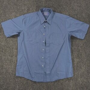 Vintage Montgomery Ward Blue Short Sleeve Broadcloth Button Up Shirt Mens 16